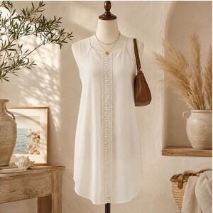 Monteau Anthropologie Shift Mini Dress S Ivory Lace Cottagecore Boho Graduation
